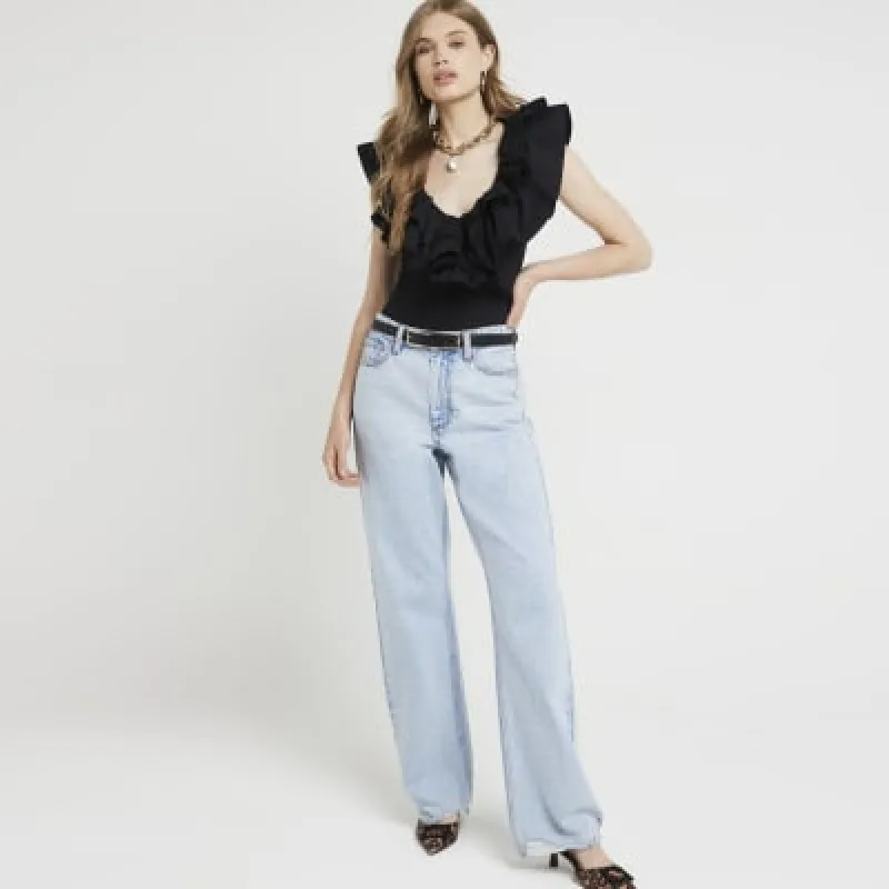 Black frill detail bodysuit sold by River Island