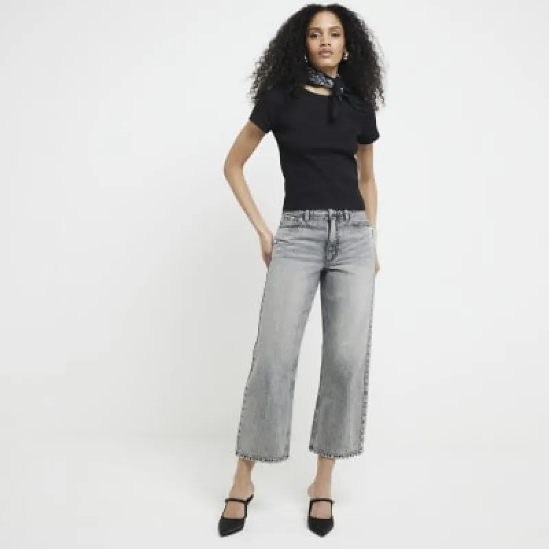 Grey relaxed straight fit cropped jeans sold by River Island