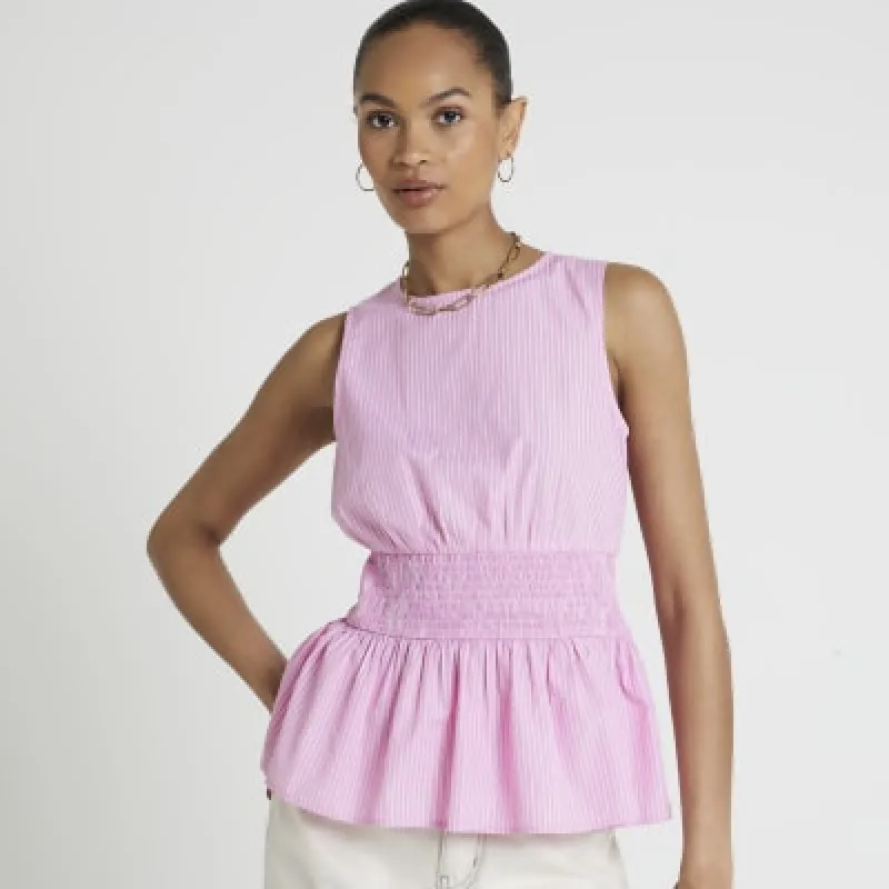 Pink stripe shirred smock top sold by River Island