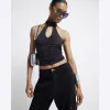 Black ruched halter neck top sold by River Island