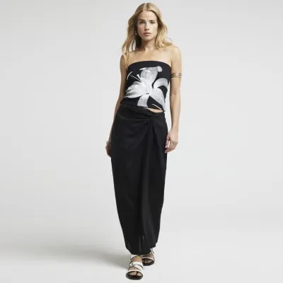 Black graphic floral print bandeau sold by River Island