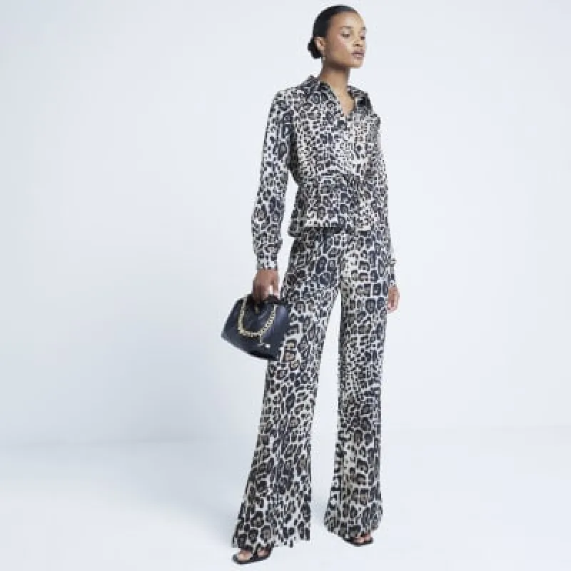 Beige Leopard Print Belted Shirt sold by River Island