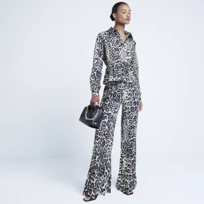 Beige Leopard Print Belted Shirt sold by River Island