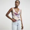 Pink lace detailed cowl neck top sold by River Island