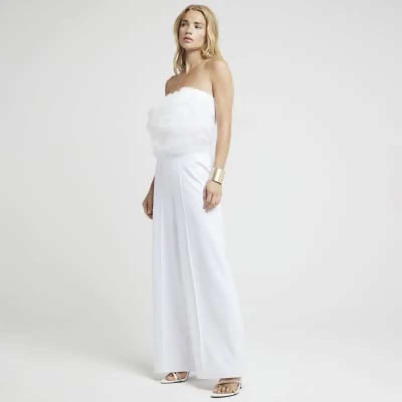 White Organza Frill Jumpsuit sold by River Island