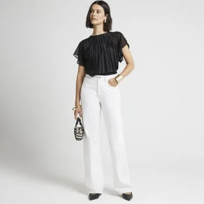 Black Plisse Flute Sleeve Blouse sold by River Island