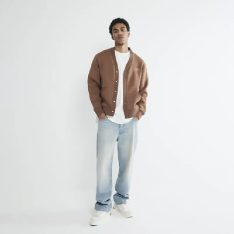 Brown Long Sleeve Baseball Collar Cardigan sold by River Island