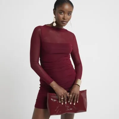 Red mesh ruched bodycon mini dress sold by River Island