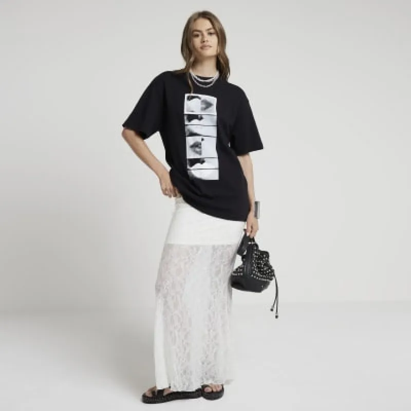 Black graphic lips print t-shirt sold by River Island