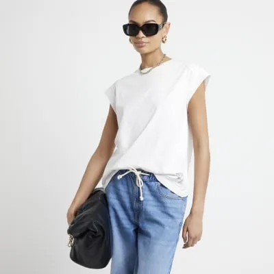 Cream rib cuff t-shirt sold by River Island
