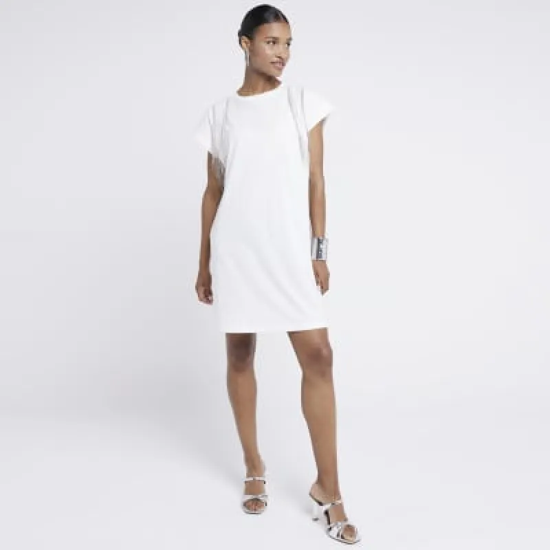 White fringe detail t-shirt mini dress sold by River Island