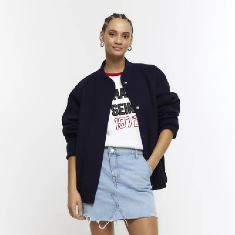 Navy Button Up Bomber Jacket sold by River Island