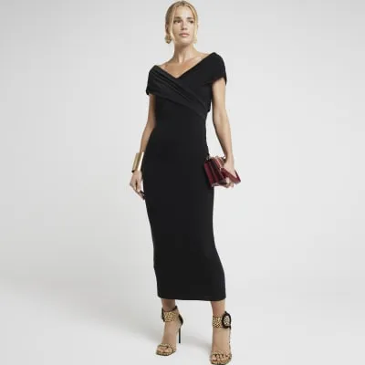 Black cross front bodycon midi dress sold by River Island
