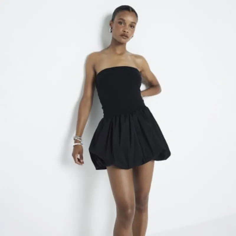 Black Bandeau Bubble Hem Mini Dress sold by River Island