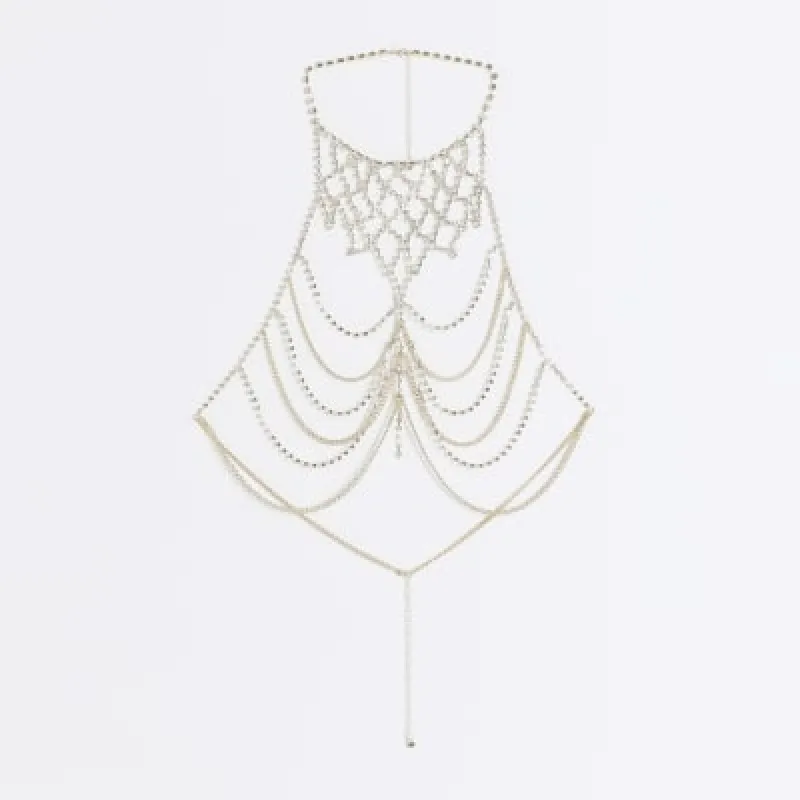 Gold diamante body chain sold by River Island