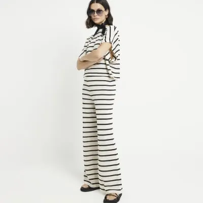 Black stripe knit wide leg trousers sold by River Island