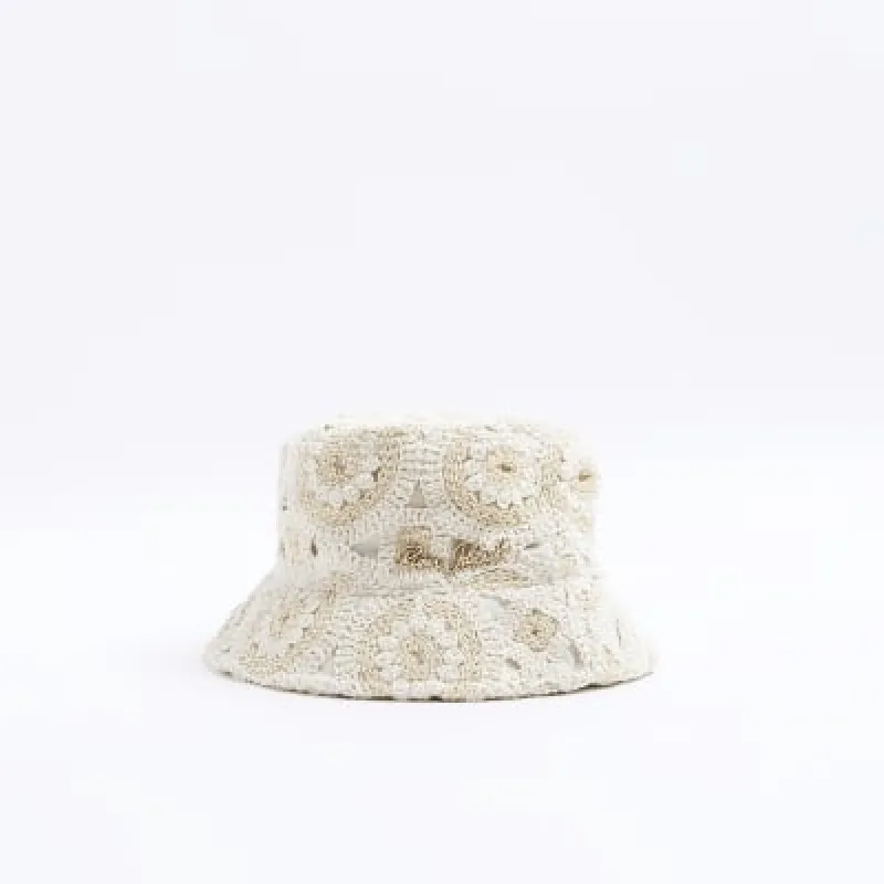 Cream crochet bucket hat sold by River Island