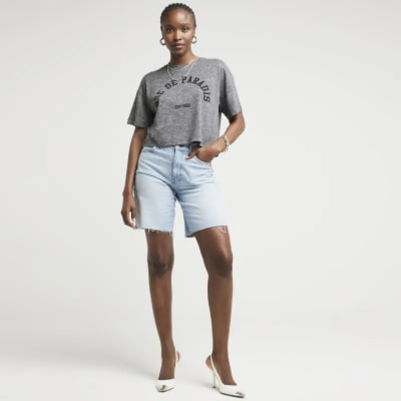 Grey graphic diamante t-shirt sold by River Island