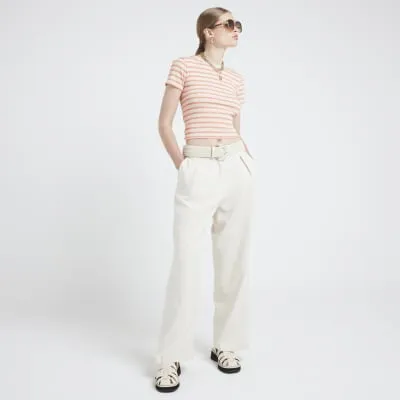 Pink ribbed stripe t-shirt sold by River Island