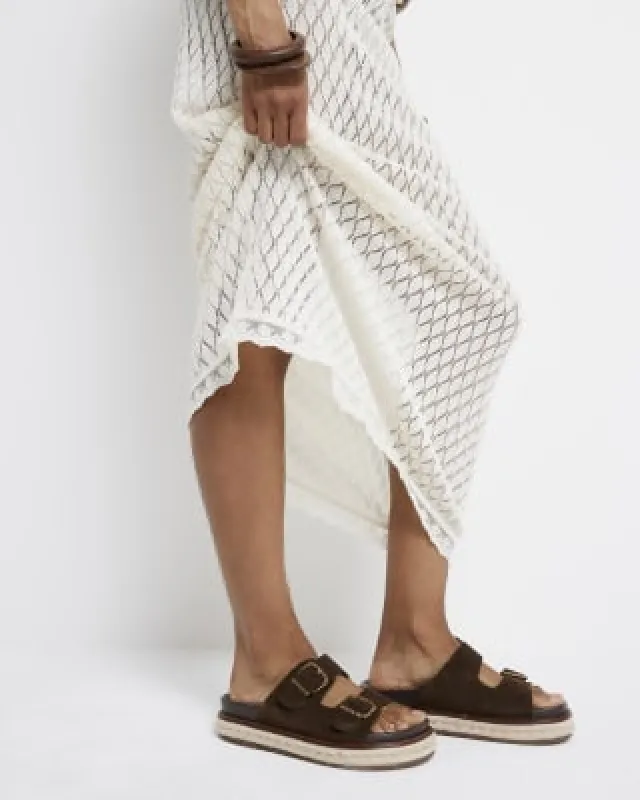 Brown leather buckle sandals sold by River Island