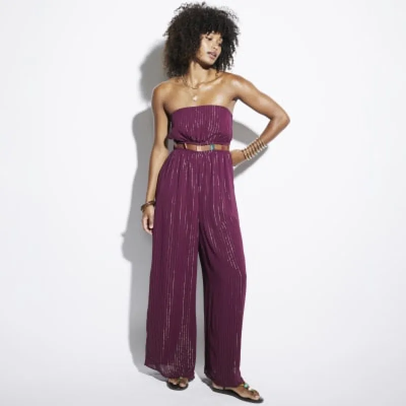 Red Metallic Stripe Beaded Cut Out Jumpsuit sold by River Island