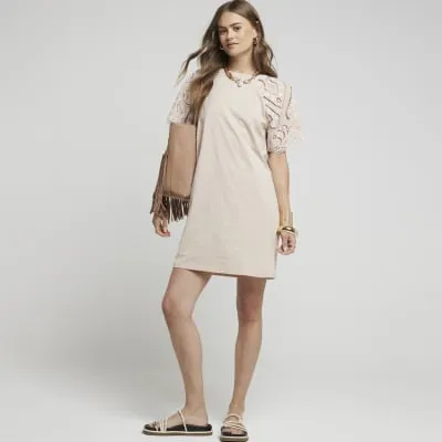 Beige t-shirt mini dress sold by River Island