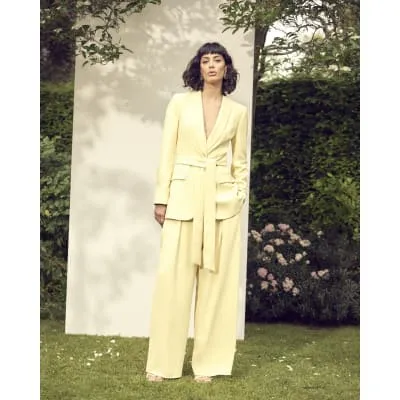 Yellow Pleated Wide Leg Trousers sold by River Island