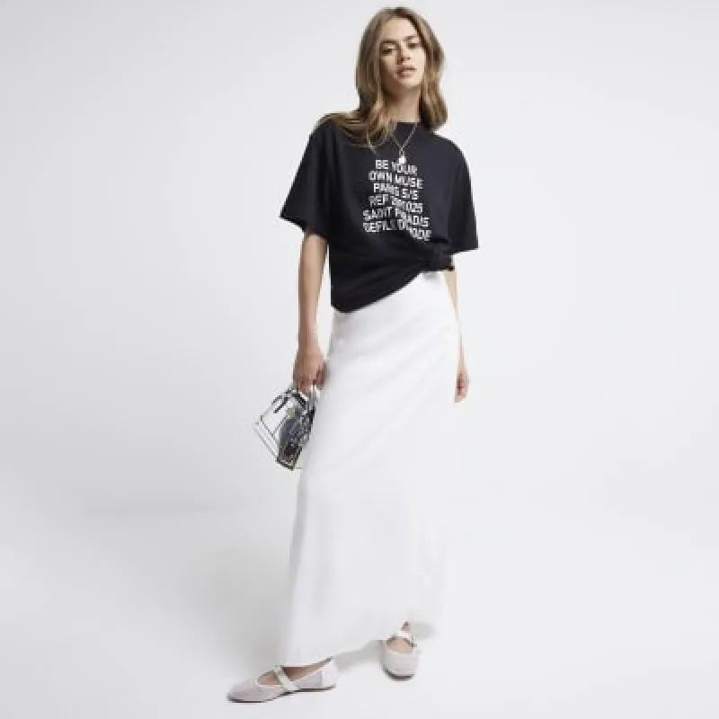 Black Be Your Own Muse Boyfriend T-shirt sold by River Island