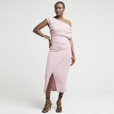Pink Drape Off Shoulder Bodycon Midi Dress sold by River Island
