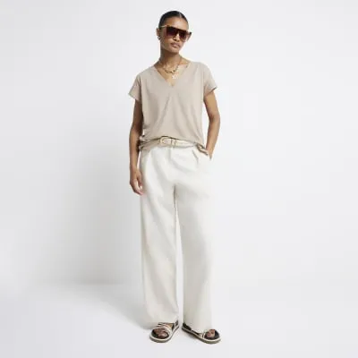Beige v neck smart t-shirt sold by River Island