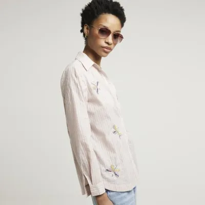 Pink stripe embroidered shirt sold by River Island