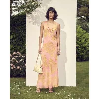 Pink floral cowl neck slip maxi dress sold by River Island