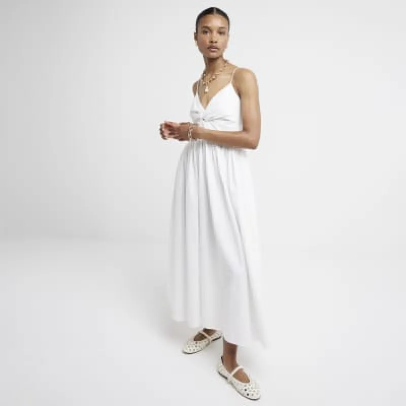White  Twist Front Skater Midi Dress sold by River Island