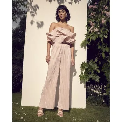 Pink Plisse Wide Leg Trousers sold by River Island