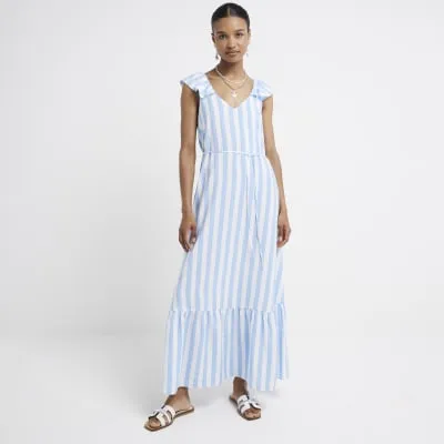 Blue stripe belted swing maxi dress sold by River Island