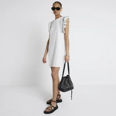 Cream Frill Trim Shift Mini Dress sold by River Island