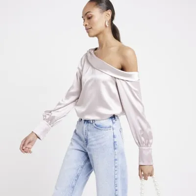 Beige Satin Off Shoulder Blouse sold by River Island