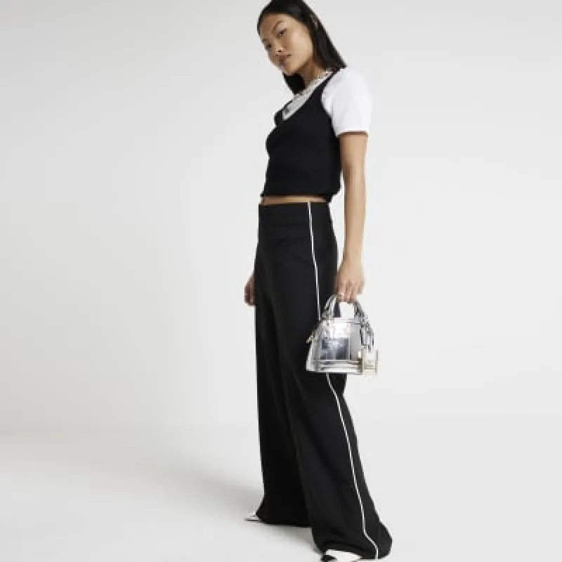 Petite Black Taped Wide Leg Trousers sold by River Island