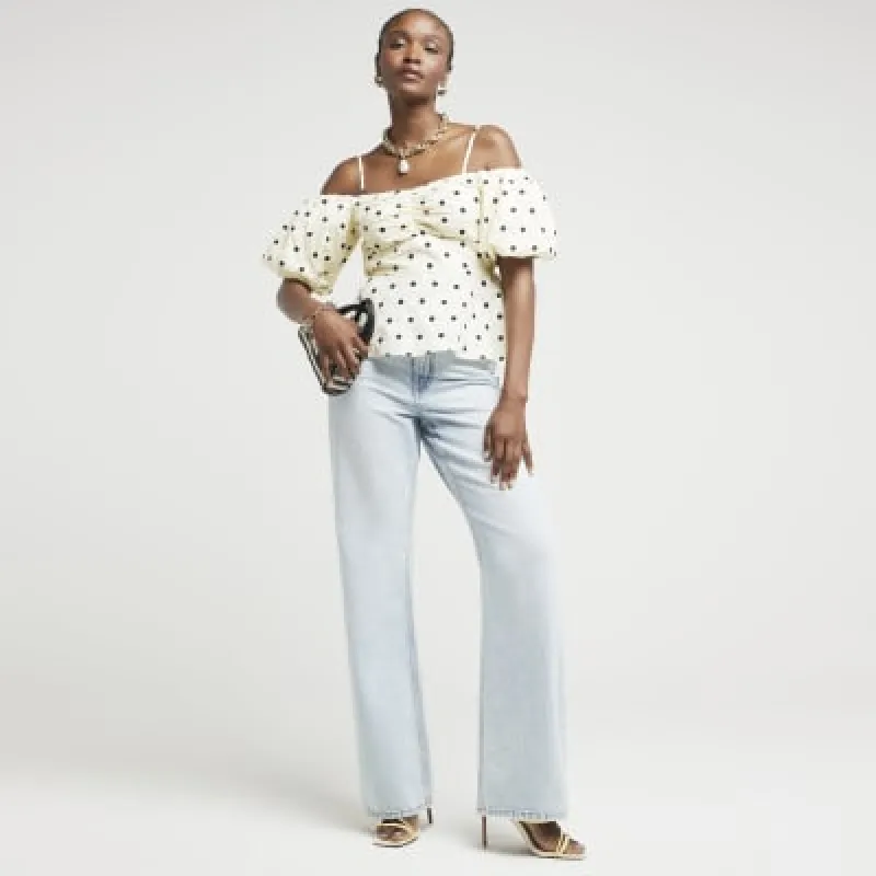 Yellow Spot Bardot Puff sleeve Top sold by River Island