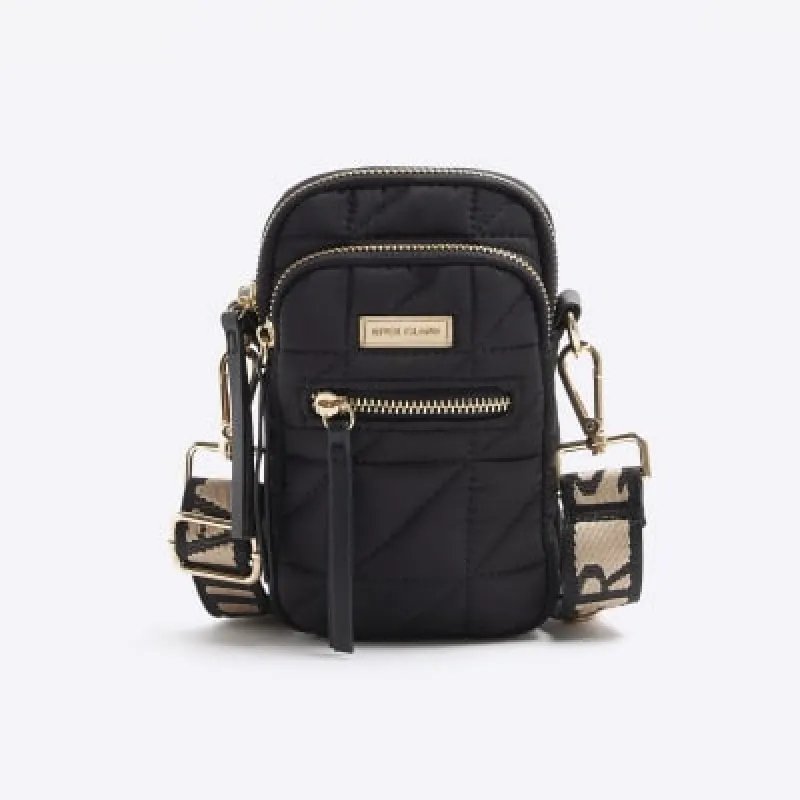 Black quilted pouch phone cross body bag sold by River Island