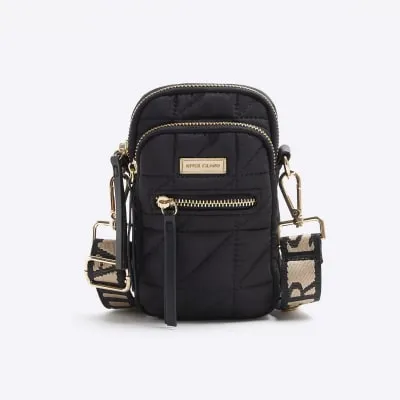 Black quilted pouch phone cross body bag sold by River Island