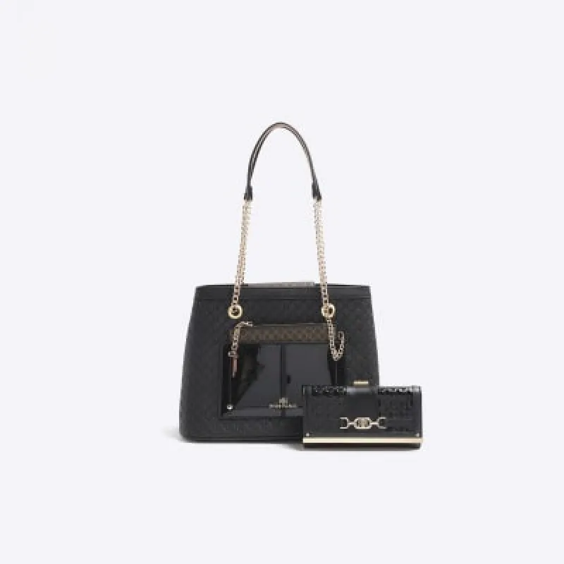 Black embossed monogram tote bag and purse sold by River Island