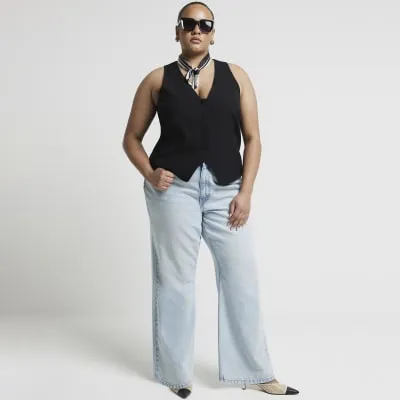 Plus Black Button Front Waistcoat sold by River Island