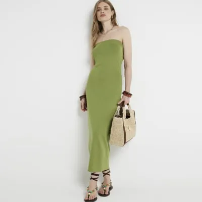 Green knit Bandeau Bodycon Midi dress sold by River Island