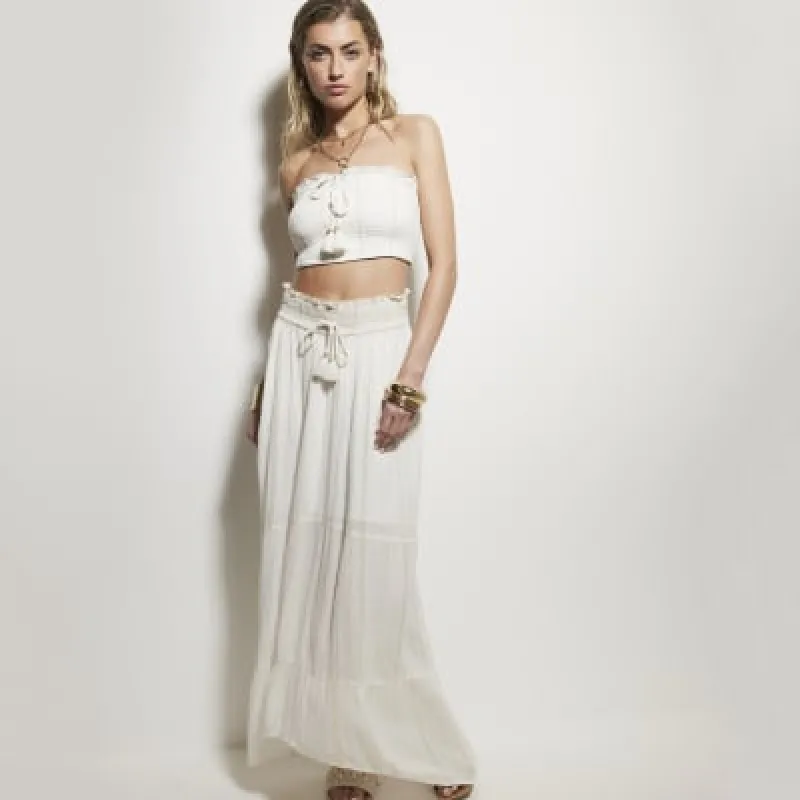 Cream glitter tiered beach maxi skirt sold by River Island