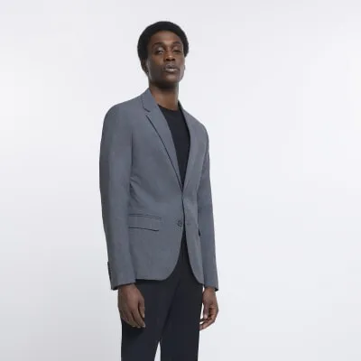 Grey slim fit suit jacket sold by River Island