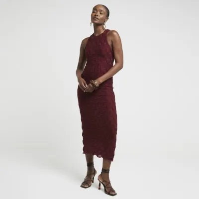 Red textured bodycon midi dress sold by River Island