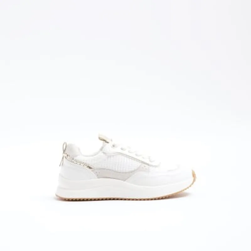 White mesh panel lace up trainers sold by River Island