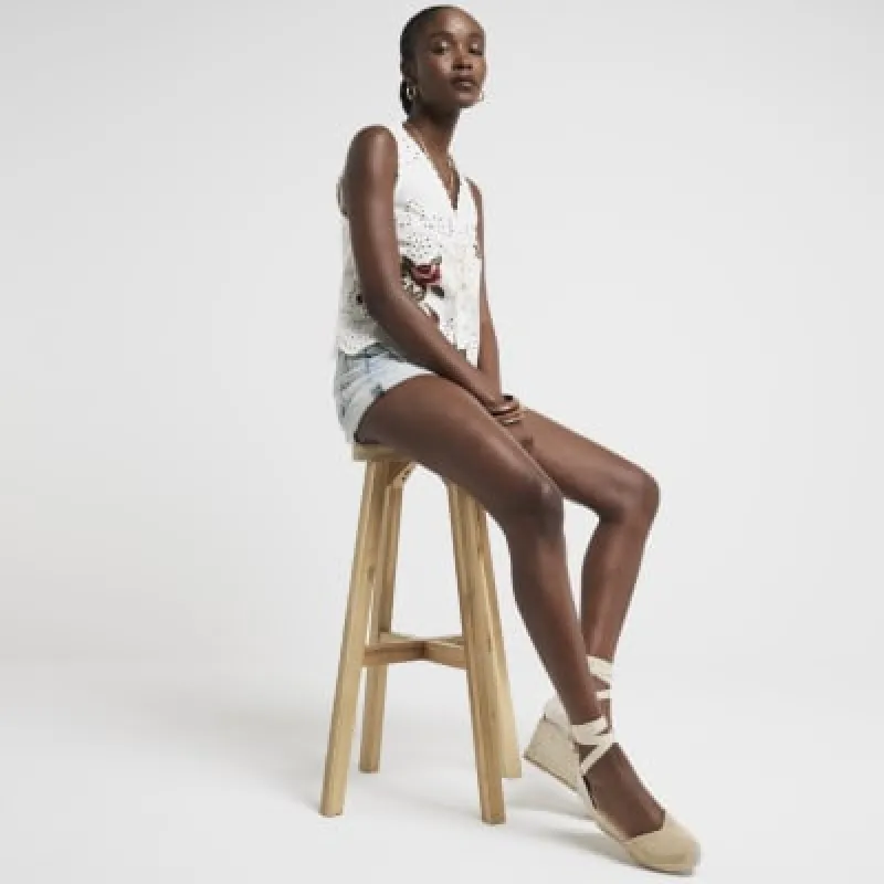 Beige suede wedge espadrille sandals sold by River Island