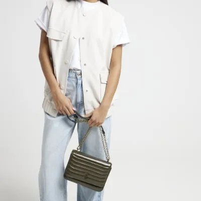 Khaki Quilted Chain Shoulder Bag sold by River Island